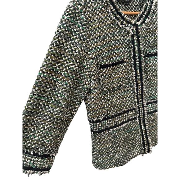 Lafayette 148 Tweed Long Sleeve Snap Button Up Blazer Green Size 8 - Picture 6 of 12